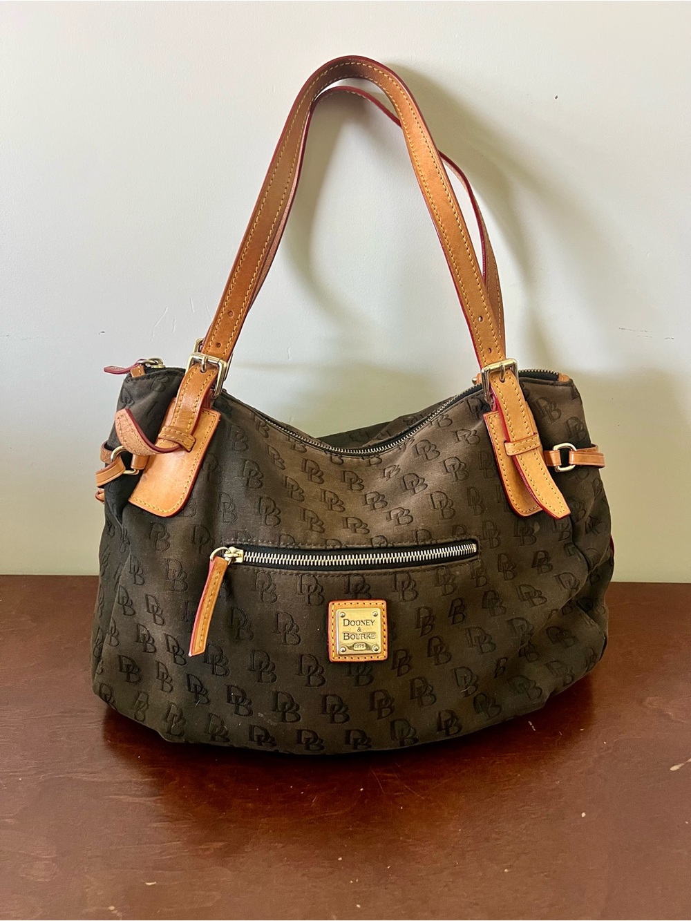 Dooney & Bourke Black Signature Bag with Tan Trim